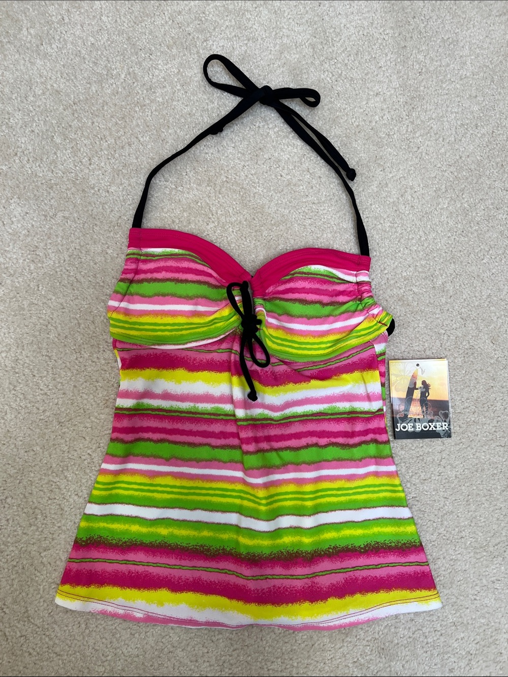 Joe Boxer Bright Pink, Lime & White Striped Swim Tankini